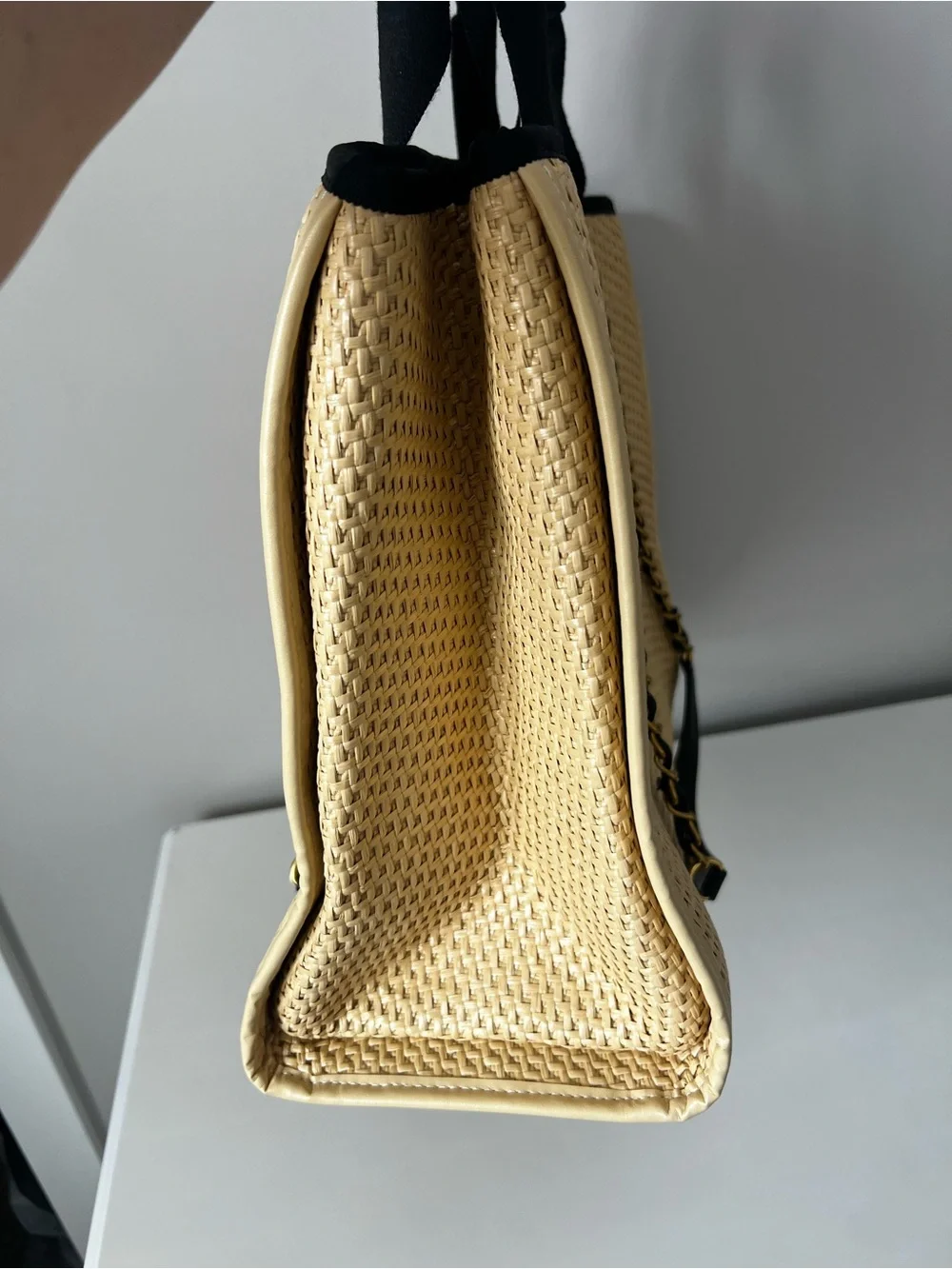 Black and Natural Woven Tote Bag - Classic Straw Shoulder Tote